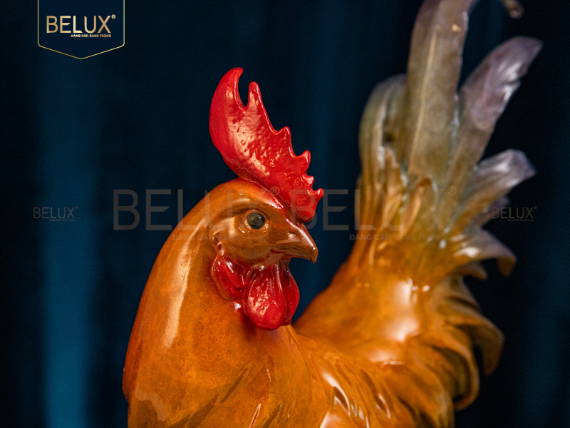 Tượng gà trống bằng đồng decor cao 27cm